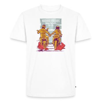 Mari &femme partenaires d’équitation pour la vie - T-shirt Premium bio Homme - blanc - Devant - Nico (187cm)