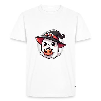 Cute Halloween Ghost with Witch Hat - Men's Premium Organic T-Shirt - white - Front - Nico (187cm)