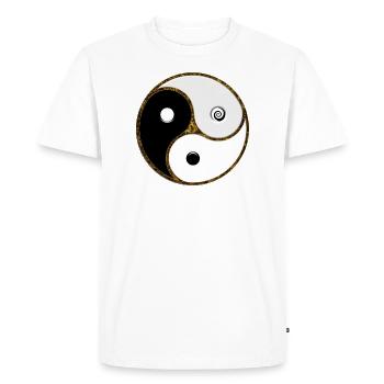 Triple Yin Yang, Gankyil, Tao, Zen Buddhism - Men's Premium Organic T-Shirt - white - Front - Nico (187cm)