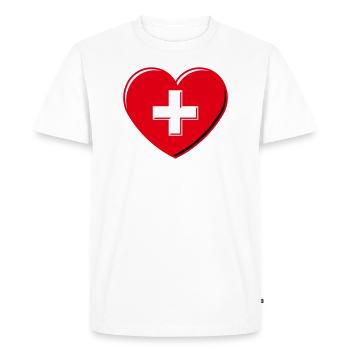 Coeur avec croix suisse (Suisse / 3D / 3C) - T-shirt Premium bio Homme - blanc - Devant - Nico (187cm)