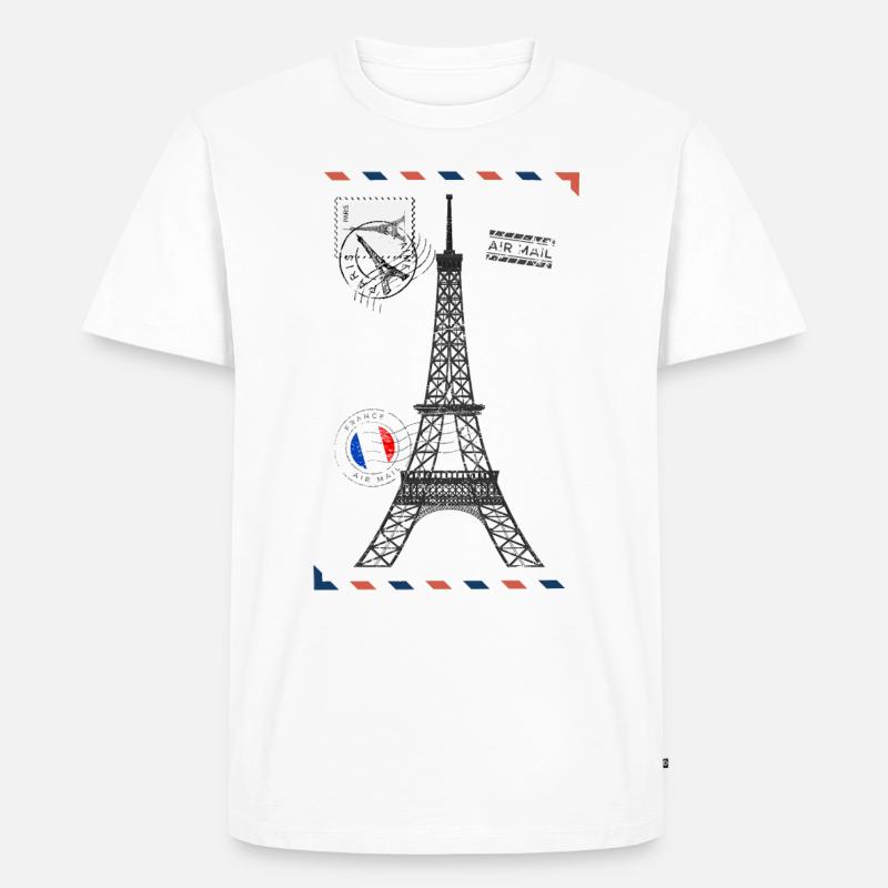 Paris Postkarte Eiffelturm - Männer Premium Bio T-Shirt - Weiß