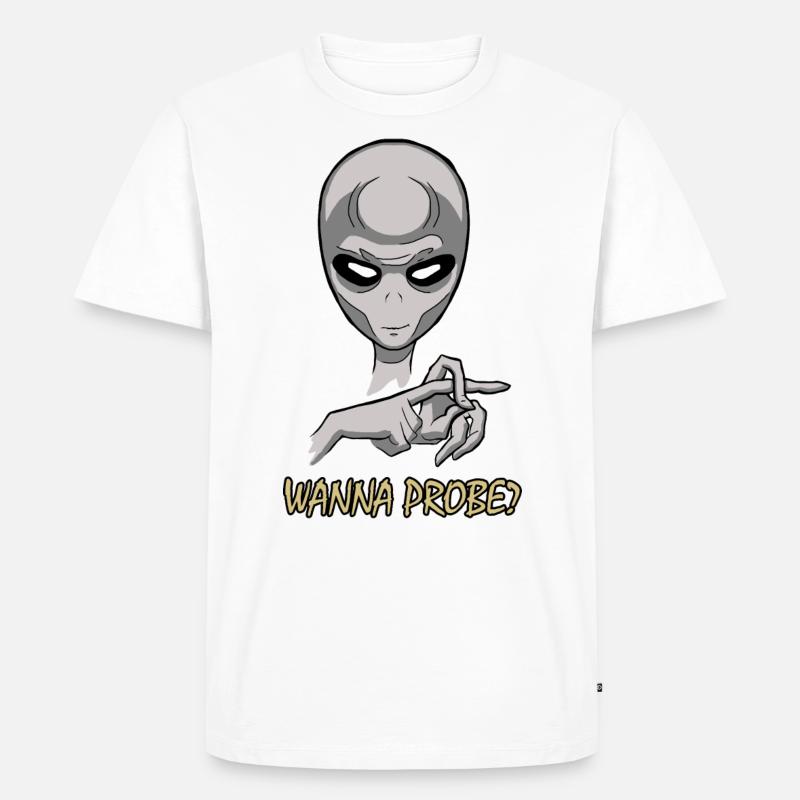 Wanna Probe Freches Alien - Männer Premium Bio T-Shirt - Weiß