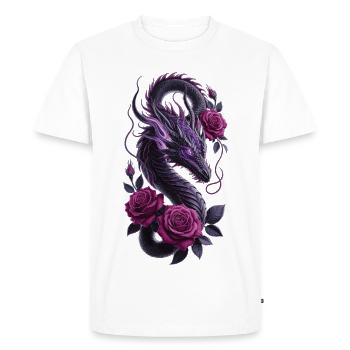 Chemise Fantasy du Dragon Noir aux Roses - T-shirt Premium bio Homme - blanc - Devant - Nico (187cm)