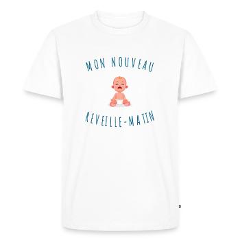 Mon nouveau réveille matin - T-shirt Premium bio Homme - blanc - Devant - Nico (187cm)