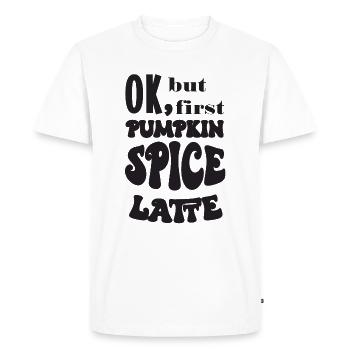 Premier thé au café au lait aux épices à la citrouille Kaffee Kürbis - T-shirt Premium bio Homme - blanc - Devant - Nico (187cm)
