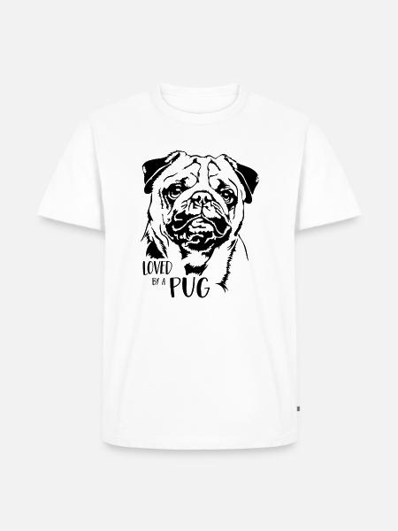 Elsket af en mopshund Mops hund siger Wilsigns - Herre Premium økologisk T-shirt - hvid
