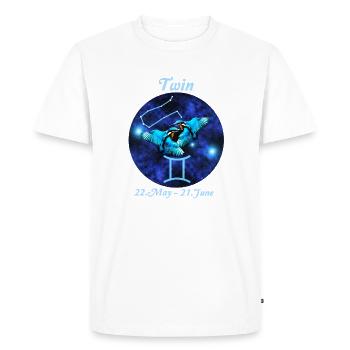 Signe du zodiaque Gémeaux, Martin-pêcheur, Constellation - T-shirt Premium bio Homme - blanc - Devant - Nico (187cm)