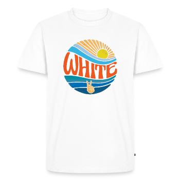Chemise blanche vintage coucher de soleil blanc Groovy tie teinture - T-shirt Premium bio Homme - blanc - Devant - Nico (187cm)