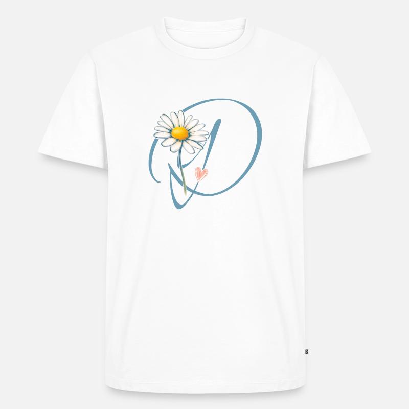 Buchstabe D Gänseblümchen Herz - Männer Premium Bio T-Shirt - Weiß