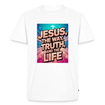 Jésus – Design d’or brillant - T-shirt Premium bio Homme - blanc - Devant - Nico (187cm)