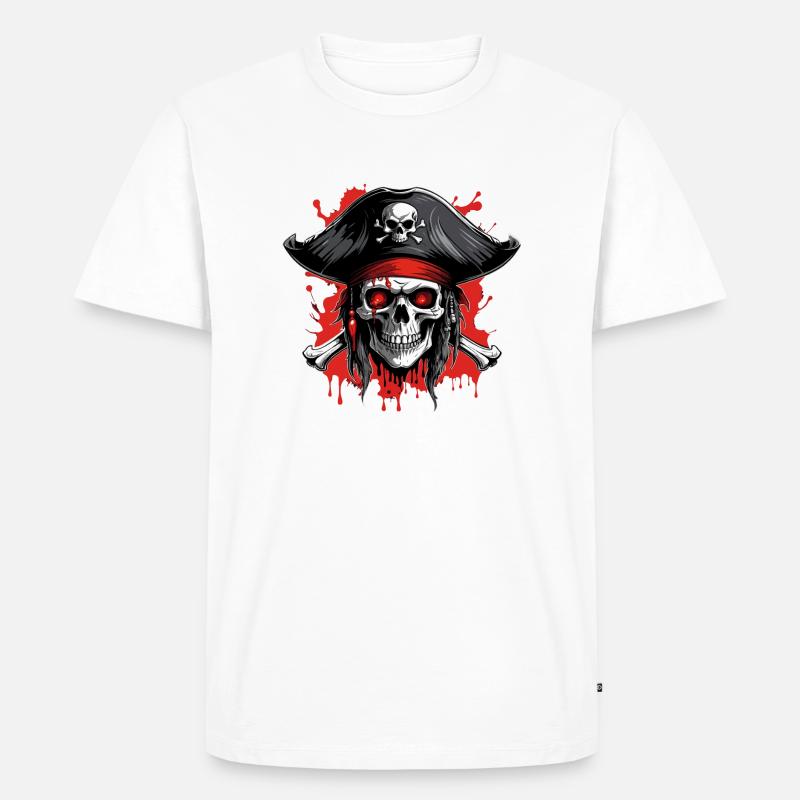 Piratenschädel mit Dreispitz und Blutspritzern - Männer Premium Bio T-Shirt - Weiß