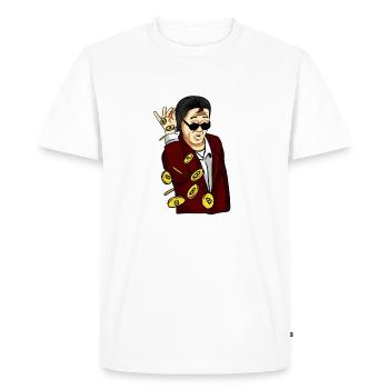 Satoshi Coin Drop –Bitcoin Crypto - Men's Premium Organic T-Shirt - white - Front - Nico (187cm)