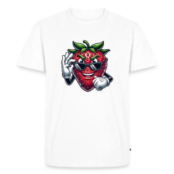 Cool fraise fruit bande dessinée avec lunettes de soleil - T-shirt Premium bio Homme - blanc - Devant - Nico (187cm)