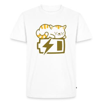 Chat endormi sur la batterie en charge (couleur changeante) - T-shirt Premium bio Homme - blanc - Devant - Nico (187cm)