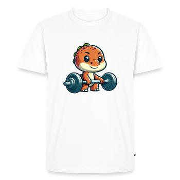Entraînement mignon avec haltères longs Dino T-Rex - T-shirt Premium bio Homme - blanc - Devant - Nico (187cm)