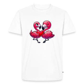 Flamant rose Coeur Amour Saint-Valentin Romance - T-shirt Premium bio Homme - blanc - Devant - Nico (187cm)