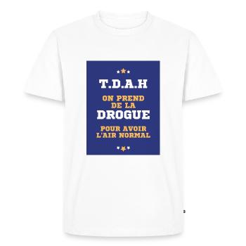 Demandez moi ce que veut dire TDAH - T-shirt Premium bio Homme - blanc - Devant - Nico (187cm)