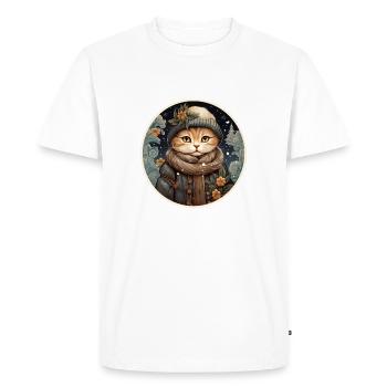 chat élégant dans un paysage d’hiver - T-shirt Premium bio Homme - blanc - Devant - Nico (187cm)