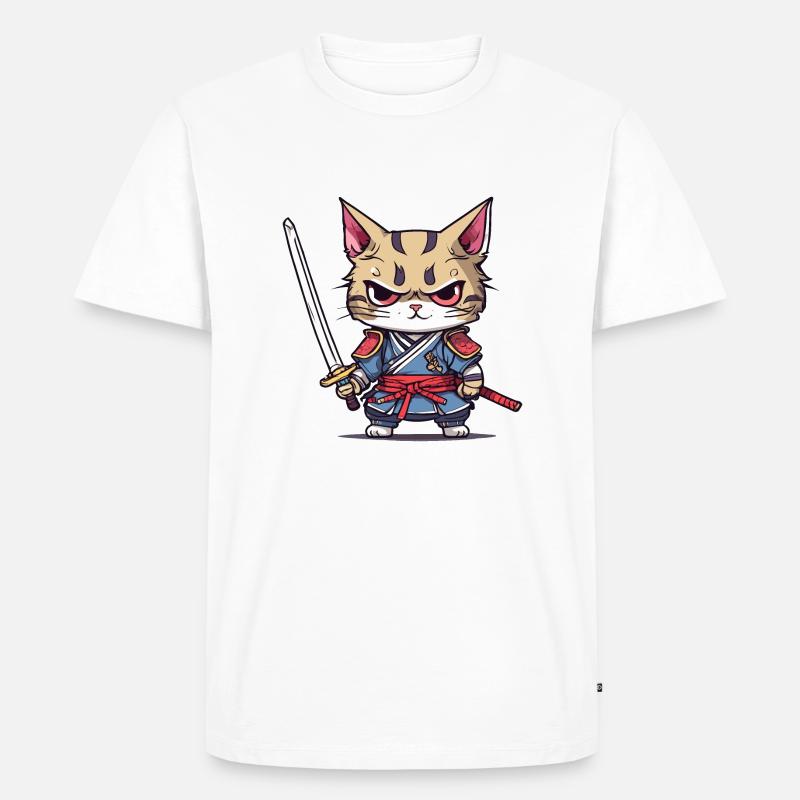 Samurai-Katze #1 - Männer Premium Bio T-Shirt - Weiß