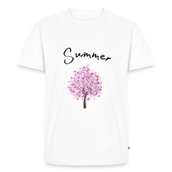 Été | Été | Arbre | Fleurs | Soleil - T-shirt Premium bio Homme - blanc - Devant - Nico (187cm)