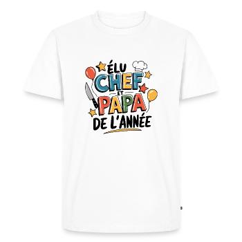 Elu chef et papa de l'année - T-shirt Premium bio Homme - blanc - Devant - Nico (187cm)
