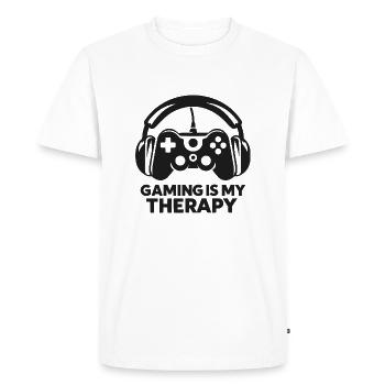 Le jeu est ma thérapie - T-shirt Premium bio Homme - blanc - Devant - Nico (187cm)