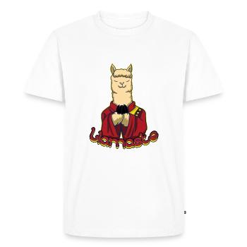 LLAMASTE Yoga Lama Meditation Gift - Men's Premium Organic T-Shirt - white - Front - Nico (187cm)