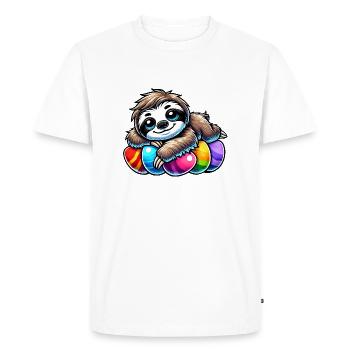 Cute Sloth Easter Easter Egg Cartoon Chilling - Men's Premium Organic T-Shirt - white - Front - Nico (187cm)