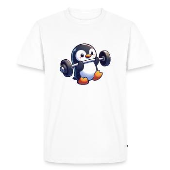 Cute Penguin Barbell Fitness Cartoon - Men's Premium Organic T-Shirt - white - Front - Nico (187cm)