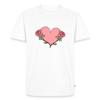Rose Fleur Coeur Forme Symbole Fleurs Roses - T-shirt Premium bio Homme - blanc - Devant - Nico (187cm)