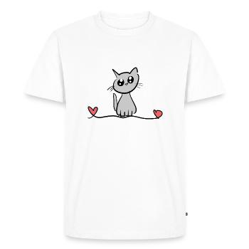 Cat Animal Line Heart Pet Small - Men's Premium Organic T-Shirt - white - Front - Nico (187cm)