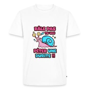 Râle pas tu vas péter une durite humour sticker - T-shirt Premium bio Homme - blanc - Devant - Nico (187cm)