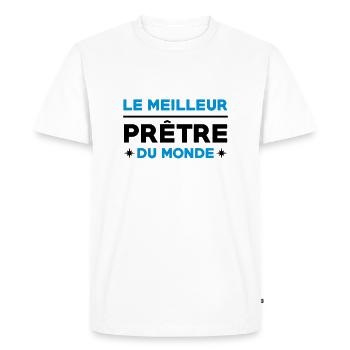 Prêtre / Pretre / Curé / Catho / Catholique - T-shirt Premium bio Homme - blanc - Devant - Nico (187cm)
