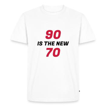 90 / anniversaire / Sport / Fête - T-shirt Premium bio Homme - blanc - Devant - Nico (187cm)