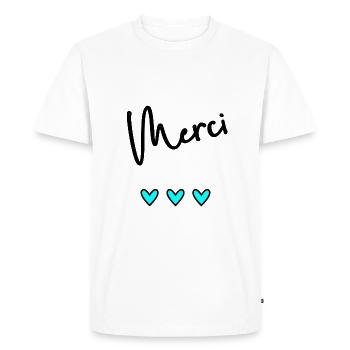 MERCI. THANKS. THANK YOU. ANNIVERSAIRE. NAISSANCE. - T-shirt Premium bio Homme - blanc - Devant - Nico (187cm)