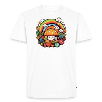 Champignon arc-en-ciel d’automne dans le jardin kawaii - T-shirt Premium bio Homme - blanc - Devant - Nico (187cm)