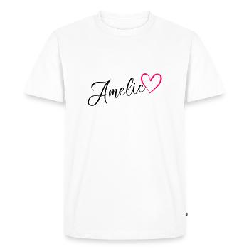 Amelie Last name First name Heart pink - Men's Premium Organic T-Shirt - white - Front - Nico (187cm)