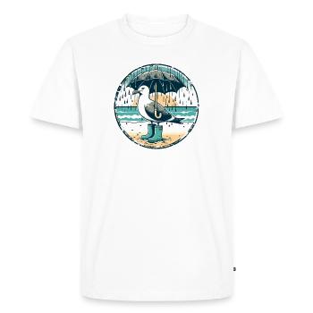 Coloré Pop Art mouette Wellington bottes et parapluie - T-shirt Premium bio Homme - blanc - Devant - Nico (187cm)
