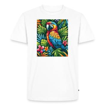 Perroquet tropical coloré au paradis des fleurs - T-shirt Premium bio Homme - blanc - Devant - Nico (187cm)