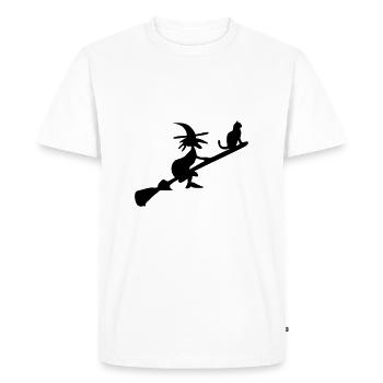 Witch and cat on broom - Men's Premium Organic T-Shirt - white - Front - Nico (187cm)
