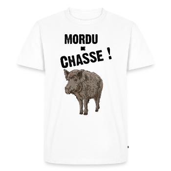 Mordu de Chasse Homme Chasseur De Gros Gibier - T-shirt Premium bio Homme - blanc - Devant - Nico (187cm)