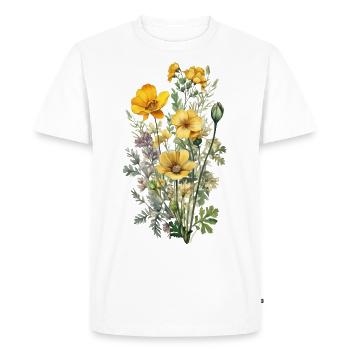 Beau bouquet d’herbier de fleurs bohèmes jaune - T-shirt Premium bio Homme - blanc - Devant - Nico (187cm)