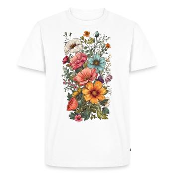 Magnifique bouquet d’herbier de fleurs bohèmes - T-shirt Premium bio Homme - blanc - Devant - Nico (187cm)