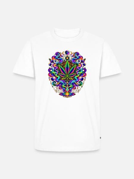 Psychedelisches Hanfblatt Feuerwerk - Männer Premium Bio T-Shirt - Weiß