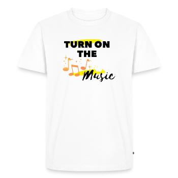 J’aime les vêtements / Allumez la musique - T-shirt Premium bio Homme - blanc - Devant - Nico (187cm)
