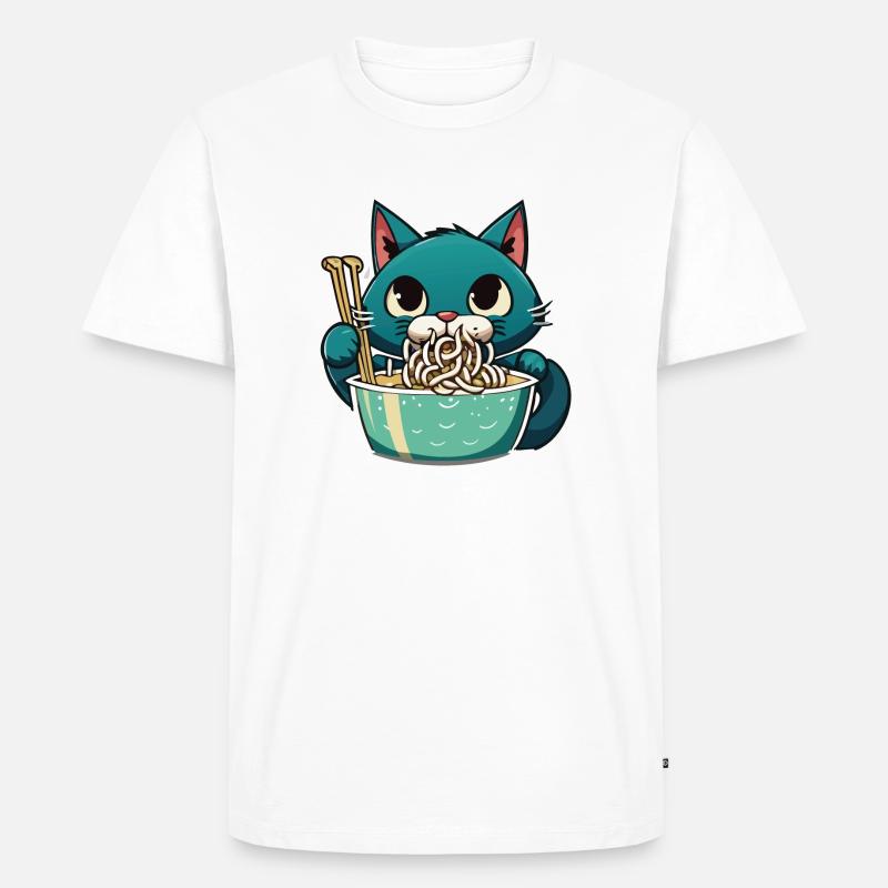 Katze isst Instant Noldes - Männer Premium Bio T-Shirt - Weiß