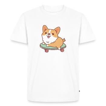 Corgi mignon patinant sur du skateboard - T-shirt Premium bio Homme - blanc - Devant - Nico (187cm)
