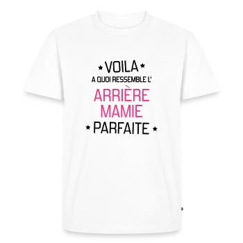 Mamie / Mamy / Grand Mere / Grand-Mère / Bébé - T-shirt Premium bio Homme - blanc - Devant - Nico (187cm)