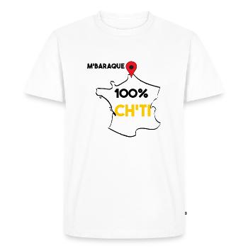 T shirt 100%ch'ti m'baraque - T-shirt Premium bio Homme - blanc - Devant - Nico (187cm)