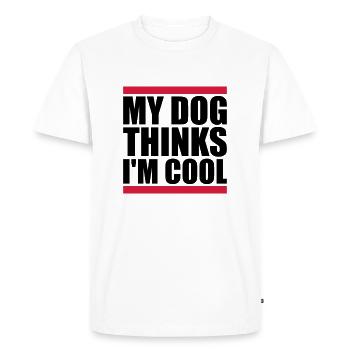 Le chien pense dans la fraîcheur - T-shirt Premium bio Homme - blanc - Devant - Nico (187cm)